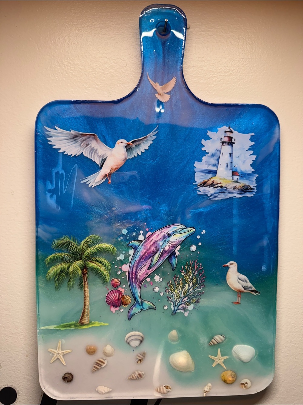 Coastal Dolphin Wall Art Paddle - Blue